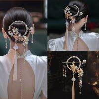 New Chinese National Style Tiara Tassel Back Pressed Hoop Earrings Sets Ancient Hairpins Cheongsam Wedding Hair Accessories Haberdashery