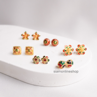 STUD EARRINGS รวมแบบขายดี ต่างหูแป้น ลงยา หุ้มเศษทองคำแท้ (เลือกแบบได้) by siamonlineshop