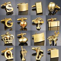 【hot】 Luxury Gold Color for Gentleman Warrior/Letters/Trumpet/Rugby/Gems/Knot Men Cuff Links Jewelry Tie Gifts