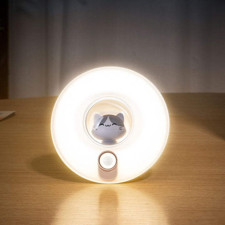 ไฟชาร์จusb-ไฟ-led-กลางคืนลูกแมวโดนัทโคมไฟตั้งโต๊ะข้างเตียงนอนเซ็นเซอร์ตรวจจับการเคลื่อนไหวสำหรับห้องนอนเด็ก