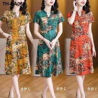 Middle-aged womens dress 2023 new floral cheongsam temperament above-knee long