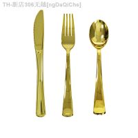 【CW】❧❇◙  10Pcs Gold Disposable Tableware Plastic Dessert Knives Forks for Wedding Birthday Decoration Supplies Cutlery Set