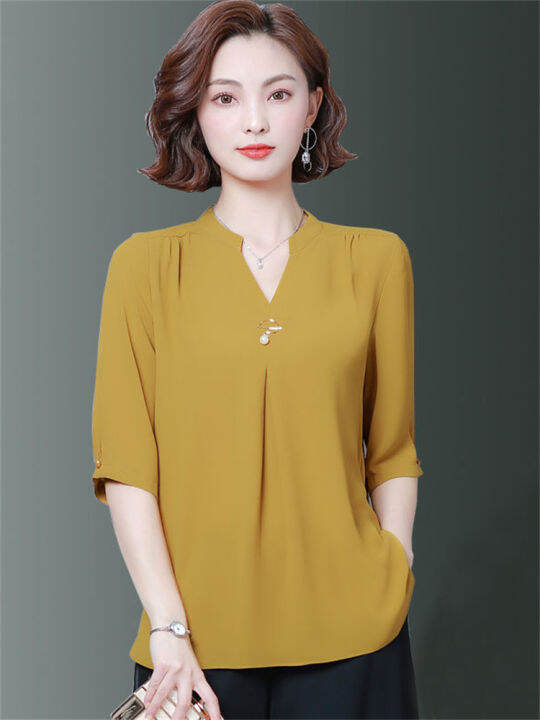 5xl-oversize-women-spring-summer-style-chiffon-blouses-shirts-lady-casual-half-sleeve-v-neck-loose-style-blusas-tops-df2867