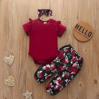 3-24 Months Newborn Baby Sets Baby Girls Summer Clothing Sets Short Sleeve Bodysuit+Pants+Headband Infant 3 Pcs Outfits Suit  by Hs2023