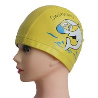 High Quality Childrens Swimming Cap PU Coated Waterproof Cartoon Dolphin Ears Trainning Swimming Cap Swimming WearTH