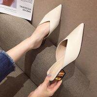 Womens shoes--Famous tip head in the heel of Mueller shoes electroplating rough-heeled buns half slippers female