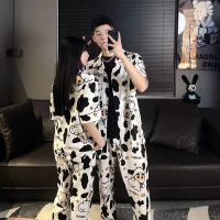 Cow printing Sleepwear New Women Men Winter Warm Couples Pajamas Set Lovers Nightgown Cute Cartoon Pijamas Home Clothes