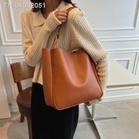 ☒ﺴ℡ New Large Capacity PU Leather Female Tote Bag Retro Solid Color Shoulder Bag Shopping Travel Bag for Women