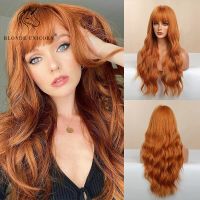 BLONDE UNICORN Synthetic Hair Wigs Long Wavy Orange with Bangs For Black White Women Heat Resistant Fiber Cosplay Party Wig Wig  Hair Extensions Pads