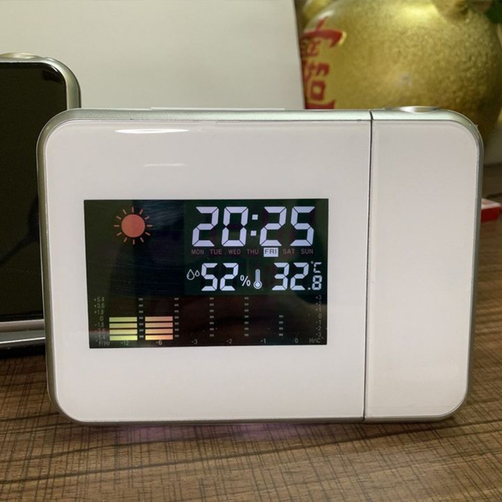 led-ดิจิตอลฉายนาฬิกาปลุกอุณหภูมิเครื่องวัดอุณหภูมิความชื้นความชื้นโต๊ะเวลาโปรเจคเตอร์นาฬิกา-usb-ชาร์จนาฬิกาตั้งโต๊ะ