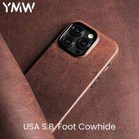 YMW USA SBF เคสหนังแท้สำหรับ13 14 15 Pro Max ที่หุ้มโทรศัพท์ย้อนยุคหนังฟอกฝาดสีเข้มน้ำมัน J28