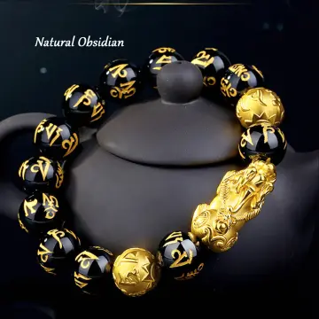 Buy GEMTUB pack of 5 Feng Shui Black Obsidian PixiuOm mani Bracelet Wealth  Good Luck Dragon with Double Gold Plated Pi XiuPi Yao Attract Luck and  Wealth 12mm beads size at Amazonin