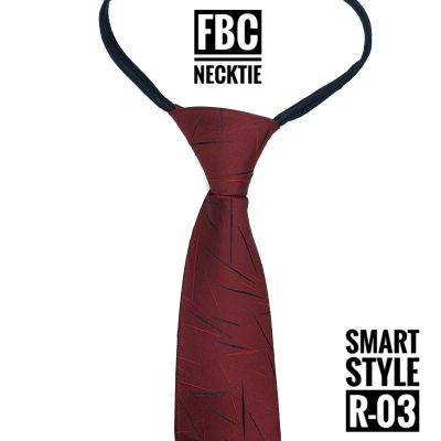 R-03 เนคไทสำเร็จรูปสีแดง ไม่ต้องผูก แบบซิป Men Zipper Tie Lazy Ties Fashion (FBC BRAND)ทันสมัย เรียบหรู มีสไตล์