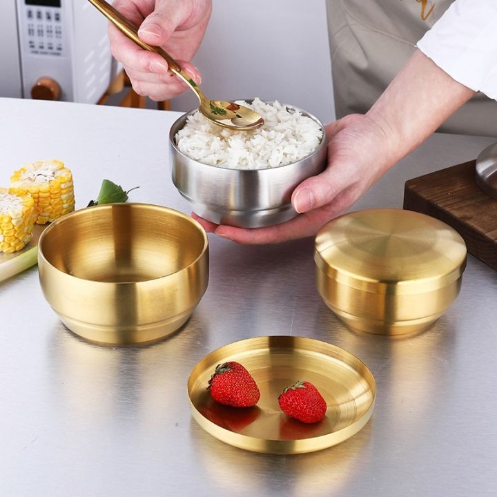 cod-korean-304-stainless-steel-rice-bowl-gold-covered-kimchi-double-layer-insulation-soup-childrens-iron