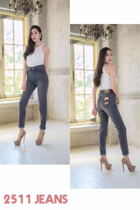 2511-jeans-by-araya-กางเกงยีนส์-ผญ-กางเกงยีนส์ผู้หญิง-กางเกงยีนส์เอวสูง-กางเกงยีนส์-ทรงบอยสลิม-ผ้าไม่ยืด