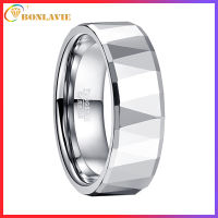 BONLAVIE 8mm Width Tungsten Steel Ring Outer Surface + Chamfered Batch Steel Color Polished Tungsten Carbide Engraved Rings