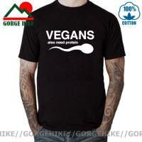 Funny Vegans T Shirts Vegans Also Need Protein MenS White T Shirt Slogan Letter Print White Tshirts 3D Vegetable Vegetarianism