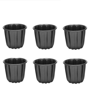 Canele Mold, Cannele Muffin Cup, 6Pcs Non-Stick Cannele Mould Gray-Black Canneles