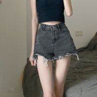 Raw Hem Notched Denim Shorts Womens Large Obesity mm Loose Fit Summer Broad Legs Slenderer Piping A-Line Hot Pants