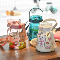 Cute Double Drink Big Belly Water Cup Large Capacity Outdoor Strap Straw Water Bottle High Temperature 1100ml Student