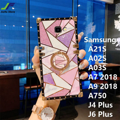 JieFie Luxury Chrome-Plated สำหรับ Samsung A21S / J4 Plus / J6 Plus / A7 2018 / A750 / A02S / A03S / A04S Matte Powder และ Glossy เย็บสแควร์ TPU พร้อมแหวน