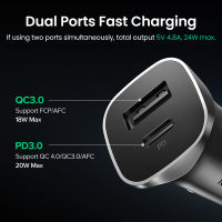 UGREEN 20W Car Charger Dual Port QC 4.0 3.0 Fast Charging สำหรับ 14 13 12 Xiaomi Samsung Supercharge Type C Charger