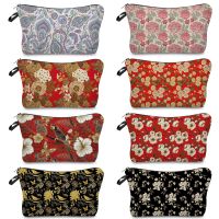 Women Toiletries Organizer Gold Flower Print Girl Portable Makeup Bag Women 39;s Cosmetic Bag Outdoor Female Storage Make Up Cases