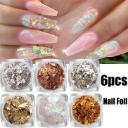 6 Màu Bộ Miếng Dán Móng Tay Kim Sa Lấp Lánh Kim Sa Nghệ Thuật Không Đều