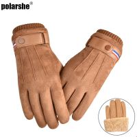 Men 39;s Winter rперчатки Suede Warm Split Military Finger Gloves Outdoor Thickened Driving Buckle Ski Male Touch Screen Mittens