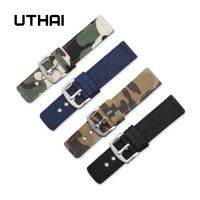 UTHAI P33 Kanvas Nilon Tali 18mm20mm22mm24mm Tali Camo Hitam Watch Band Watch Bagian