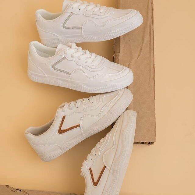 Giày Nữ Da Trắng Sneaker All White Viền Chữ V Better Shoes 021019001  021019002 