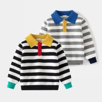 Striped Boys Sweaters Toddler Baby Pullover Polo Collar Kids Knitwear Winter Childrens Clothes