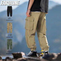 FARUILINE STORE กางเกงคาร์โก้ลําลองตัดหลวมผ้าฝ้าย แฟชั่นผู้ชาย (เชือกผูก M-5XL)