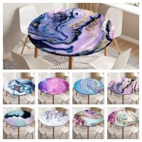 Marble Round Tablecloth Waterproof Elastic Dining Table Decoration Accessories Classic Style Home Kitchen Dining Room Decoration
