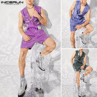 Beehoo INCERUN Mens Hippy Party แขนกุด V คอ Shiny Jumpsuits Clubwear Playsuits (สไตล์ตะวันตก)