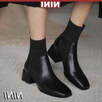 COD dsdgfhgfsdsss 35-43Code Large Size Womens Shoes Chunky Heel Martin Boots Women41Square Toe Mid-Heel Elastic Socks Boots Knitted Thin Booties42【NINI】