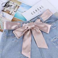 (ETX)Women Fashion Wide Waist Fabric Belts Ladies Silk Scarf Solid Ribbon Knot Rope For Dresses Ceinture Femme