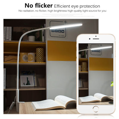 Long Arm Office Desk Lamp 10W Flicker Free Eye Protection Reading Lamp 3 Color Dimable Adjustable Working Study Light.