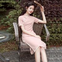 สีชมพู Cheongsam 2021ใหม่เด็กสาวที่ดีขึ้น Qipao ชุดที่สง่างามทุกวันหญิงฤดูร้อน