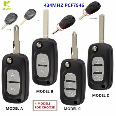 KEYECU กุญแจรถยนต์รีโมทฝาพับดัดแปลงเปลี่ยน PCF7946 433Mhz สำหรับ Renault Kangoo Clio III Modus Trafic Master Duster