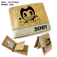 Bendy เสื้อยืดกระเป๋าเก็บบัตรกระเป๋าสตางค์แบบพับสองพับ/ซิปสำหรับกระเป๋าเหรียญลายกระตูนสำหรับเด็กเด็กหญิงเด็กชายผู้ชายผู้หญิงพิมพ์ลายอะนิเมะกระเป๋าเงินใส่เหรียญทรงสั้นหนัง PU 0000คลิปเงิน