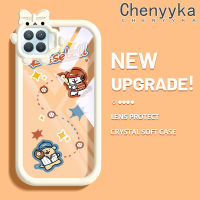 เคส Chenyyka สำหรับ OPPO A93 2020 F17 Pro Reno 4F Reno 4 Lite เคสลายเบสบอลการ์ตูนหมีโปร่งใสกันกระแทกใหม่เคสป้องกันเลนส์กล้องถ่ายรูปปิศาจน้อยน่ารักปลอกซิลิโคนใสแบบนิ่ม