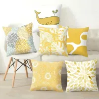 45x45cm Yellow Decorative Pillowcase Flower Leaf Plant Yellow Throw Pillow Case Polyester Geometric Printing Cushion Cover