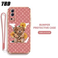 YBD เคสสำหรับ โทรศัพท์ Vivo Y72 5G Y52 5G ตุ๊กตาบาร์บี้ลายหมีน้อยน่ารักหรูหราเคลือบโลหะด้วยไฟฟ้าซิลิโคนนิ่มพร้อมฟรีสายคล้อง