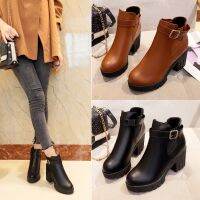 CODCheng Yuan Womens Thick High Heel Buckle Martin Ankle Boots