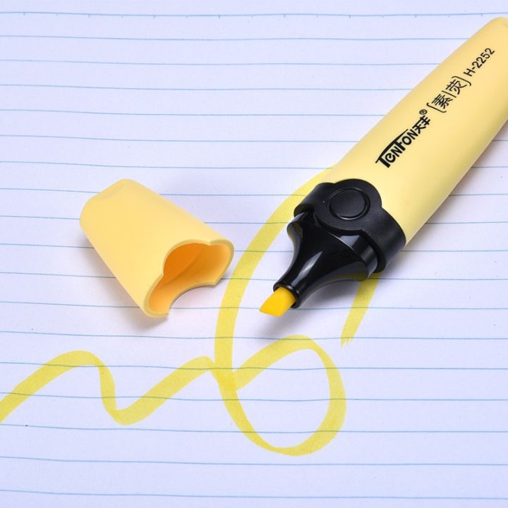 6ชิ้น-เซ็ตสีพาสเทลแบนสีหลอดไฟหน้าเดียวปากกาเน้นข้อความปากกาเรืองแสงเฉียงสำหรับของขวัญโรงเรียนเครื่องเขียน