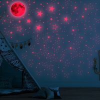 ZZOOI Pink Moon Luminous Wall Stickers for Kids Rooms Decoration Glowing Stars Decals Glow in the Dark Home Decor Fluorescent Stickers
