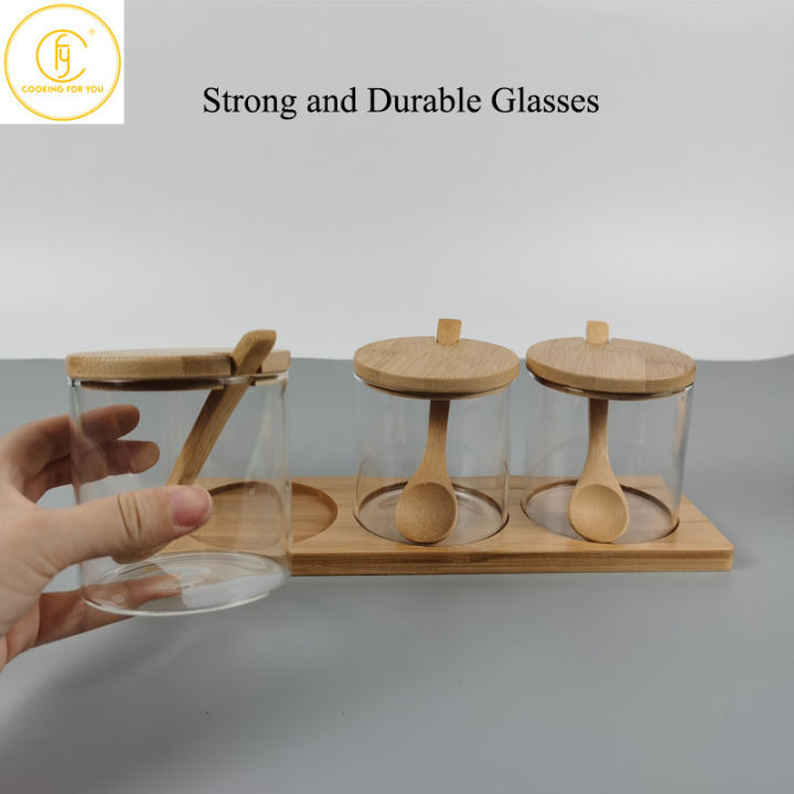 cw-3-pcs-set-glasses-storage-jar-candy-cookies-coffee-beans-organizer-bottle-wood-lid-container-spices-salt-cereal-seasoning-jars