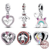 Fit Pandora 925 Original Bracelet Fantasy Rainbow Heart Unicorn 100% 925 Silver Charms Beads Fine DIY Birthday Jewelry For Women