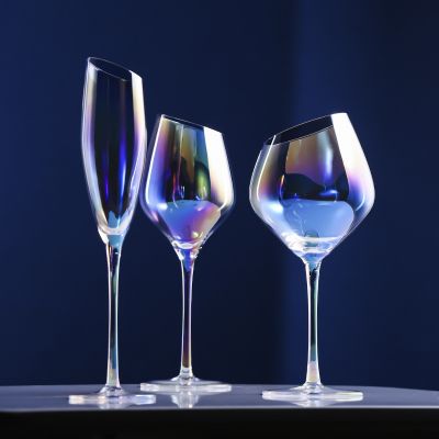【CW】◘▣✜  Colors Classic Burgundy Glass Ion Plating Bordeaux Goblet Wedding Flutes Oblique Mouth Wine Cup